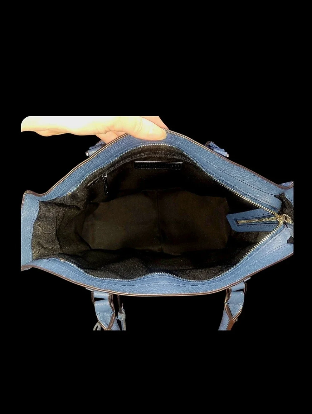 Rebecca Minkoff Blue Pebbled Zip Satchel Top Handle Silver HW No Long Strap